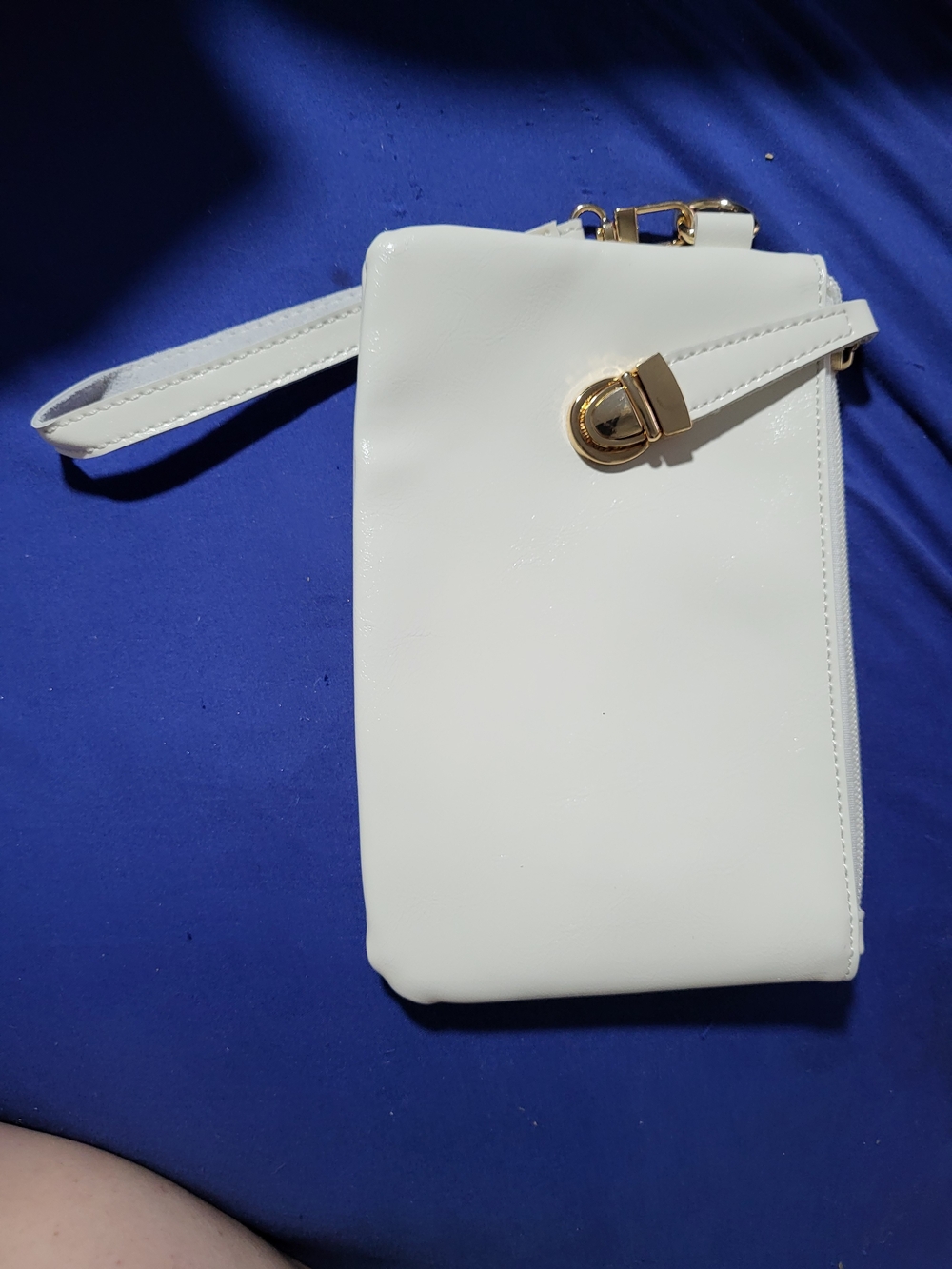 White Women's Wristlet Crossbody Bag with Gold Hardware